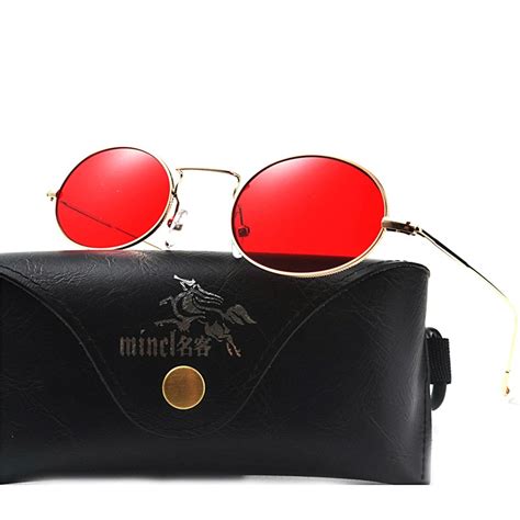 Mincl Retro Round Sunglasses Metal Frame Men And Women Small Size Sunglasses Female Vintage Red