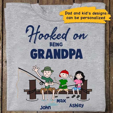 Hooked On Being Grandpa Stick Figure Personalized Shirt Trendingcustom™️