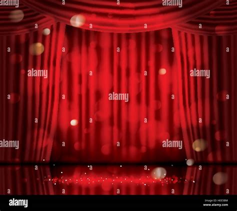 Open Red Curtains With Neon Lights And Copy Space Vector Illustration