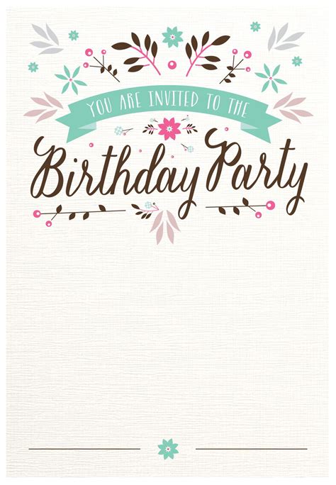 Flat Floral Free Printable Birthday Invitation Temp Birthday Party Invitations Printable