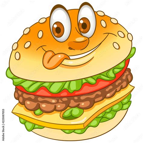 Cartoon Burger Cheeseburger Hamburger Stock Vector Adobe Stock