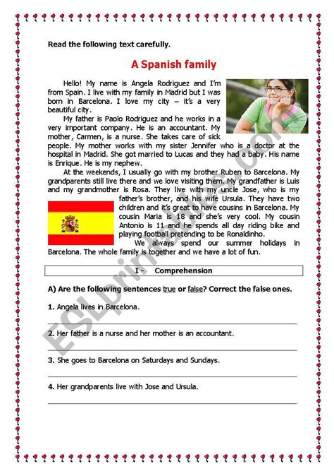 Spanish Reading Comprehension Worksheet Worksheets For Home Learning