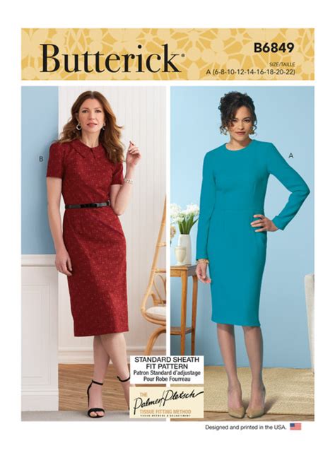 B6849 Misses Fit Pattern Dresses And Optional Collar Butterick Patterns
