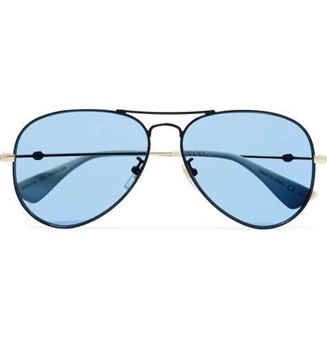 gucci aviator style black and gold tone sunglasses in blue for men lyst
