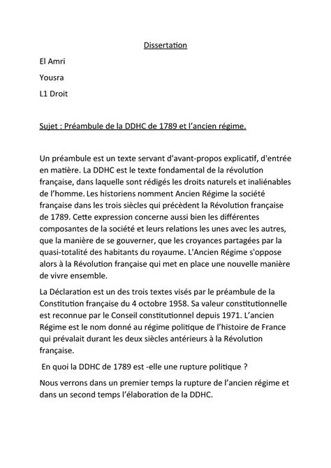 Dissertation Sur La Révolution Française 1789 - Dissertation 2 Droit Constitutionnel - StuDocu
