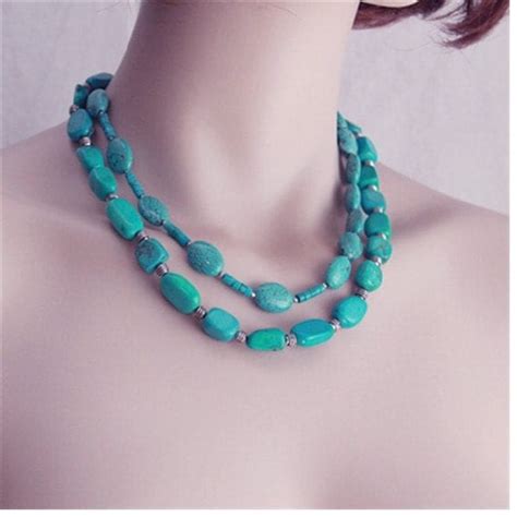Turquoise Necklace Genuine Beaded Necklace Chunky
