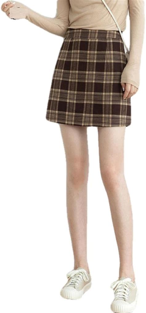 Amazon Com ERTYUIO Short Skirt Plaid Short Skirt Female High Waist