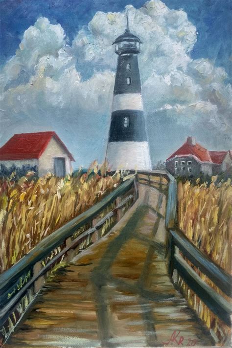 Lighthouse Painting Original Oil Artwork Seascape Canvas Art Etsy