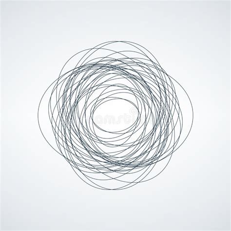 Vector Abstract Chaotic Circle Sketch Lines Black Round Shape Twisted