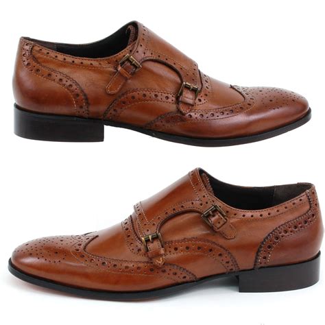 Mens Leather Dress Shoes Double Buckle Monk Strap Slip On Loafer