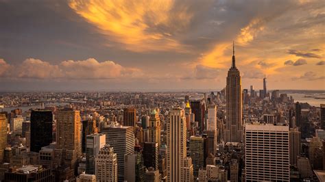 Cityscape Sunset Empire State Building New York City Sky Wallpapers