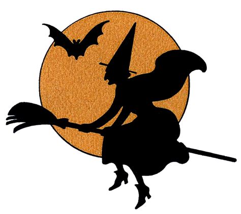 Vintage Halloween Clip Art Spooky Witch Silhouette With Moon