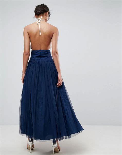 Asos Asos Maxi Tulle Skirt With Crossover Embellished Waistband In Navy