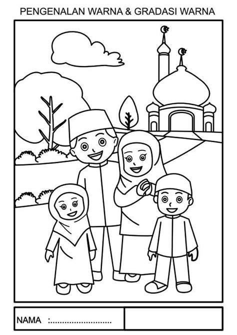 Colouring Page Of Moslem Children Dressed In Ramadan Clothes Stock