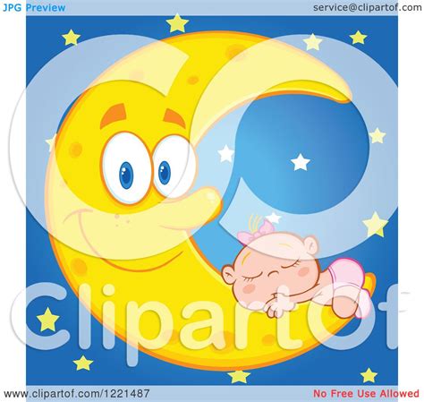 Clipart Of A Caucasian Baby Girl Sleeping On A Happy Crescent Moon With