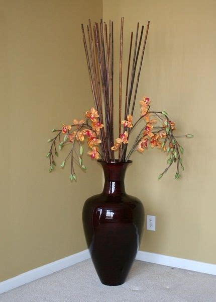If that empty corner in your living room is missing something, go with a floor vase brimming. Large Decorative Vase with Bamboo Sticks and Silk Orchids ...