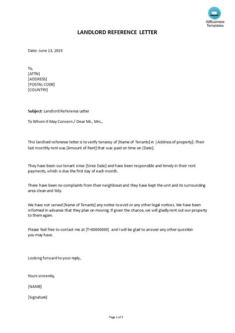 Previous Landlord Reference Letter Invitation Template Ideas