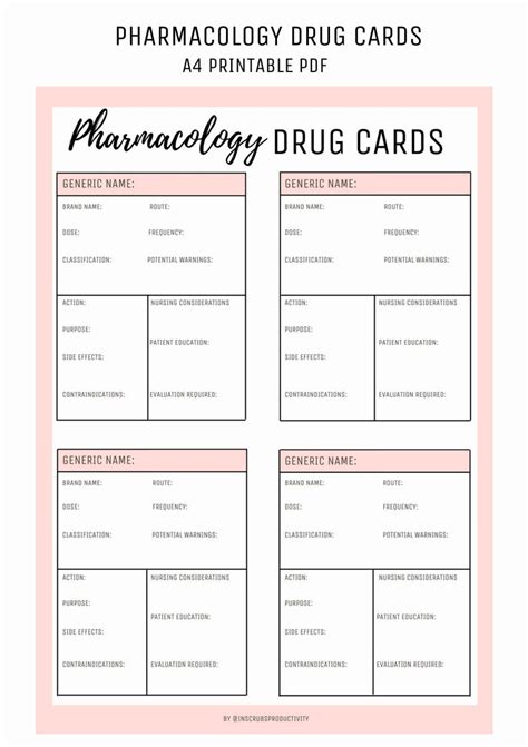 Free Printable Pharmacology Flash Cards