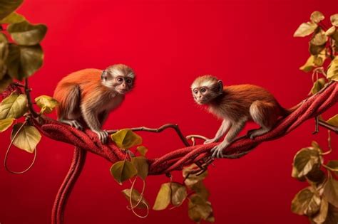 Premium Ai Image Two Monkeys On A Red Background