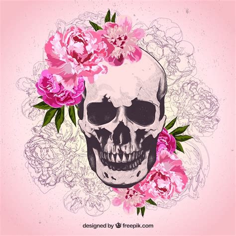 Free Vector Hand Drawn Skull And Flowers