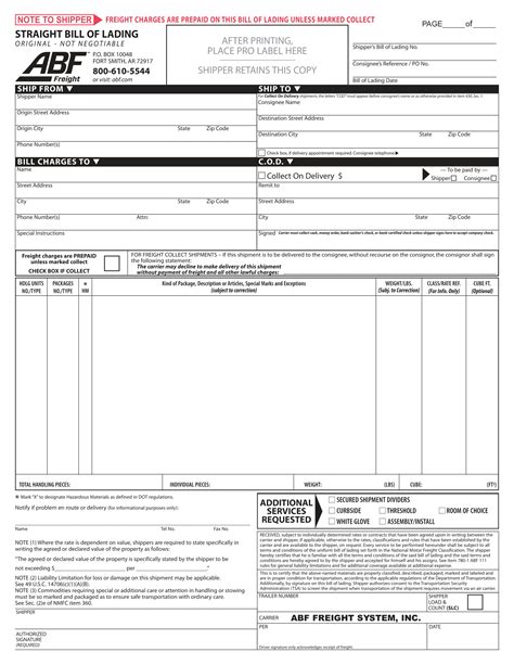Bill Of Lading Form Example Imagesee