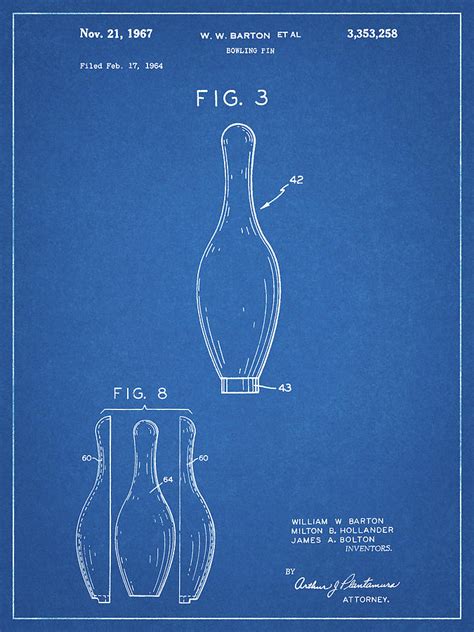 Pp641 Blueprint Bowling Pin 1967 Patent Poster Digital Art By Cole