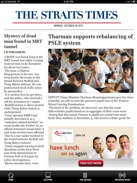 The Straits Times Launches Enhanced New Smartphone And Ipad Apps