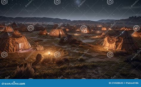 Nomadic Tribes And Tents In Vast Steppe Landscape Perfect For Rpg