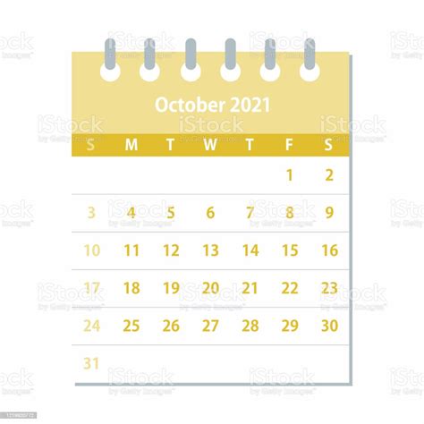 Ilustración De Hoja Del Calendario De Octubre De 2021 Plantilla De Diseño De Calendario Mensual