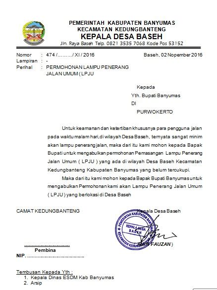 Contoh Surat Permohonan Bantuan Pemasangan Listrik Kumpulan Contoh