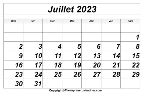 Juillet 2023 Calendrier The Imprimer Calendrier