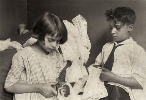 Hine Child Labor 1924 Na Young Girl And Boy Cutting Lace At Home In