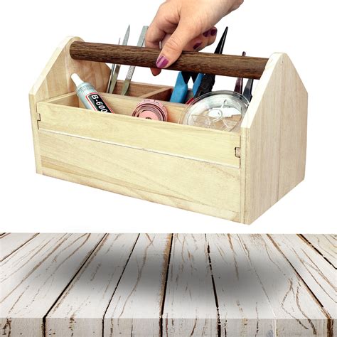 Ikee Design Natural Wood Color Wooden Tool Box With Handle