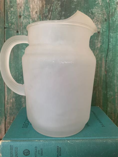Vintage Hazel Atlas Frosted Glass Pitcher With Hand Painted Etsy