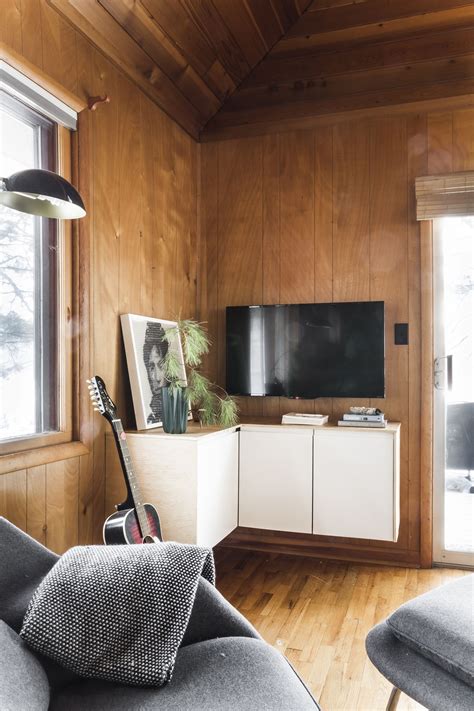 White oak wood corner tv stand fits tvs up to 50 in. Deucecites Henhouse | Custom Corner TV Credenza using Ikea ...