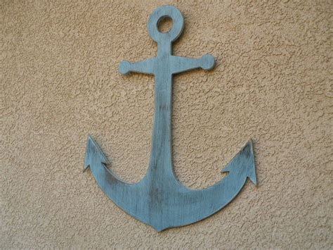 Buy Wooden Rustic Ocean Blue Wall Mounted Anchor Decoration 30in