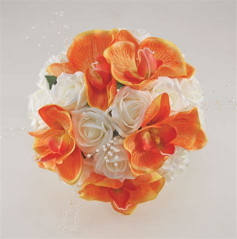 Orange Orchid And Ivory Foam Rose Tropical Wedding Flower Package Wit