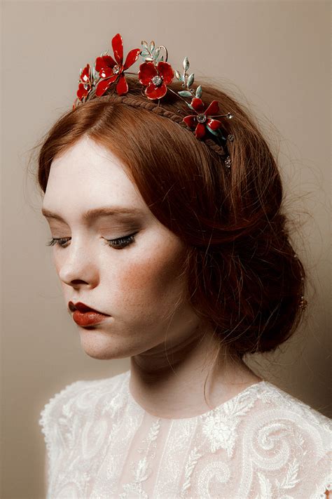 Tiara Red Headpiece Flower Crown Headpiece Diadem Red Enamel Royal