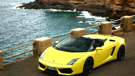 wallpaper sea coast lamborghini gallardo super car sports car yellow cars performance