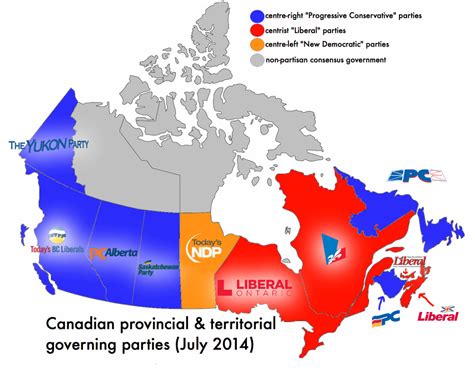 Governing Political Parties In Canadian Provinces Maps On The Web