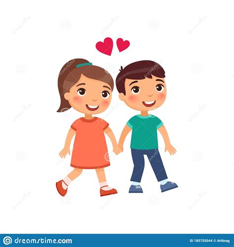 Young Boy And Girl In Love Flat Vector Illustration Cute Boyfriend And
