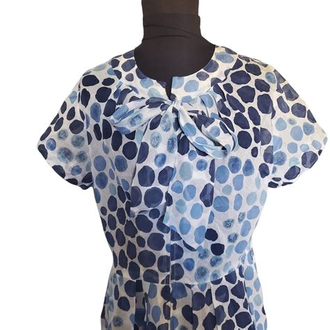 Vintage 40s Fashioned By Sorority Pussy Bow Tie Neck Polka Dot Cotton