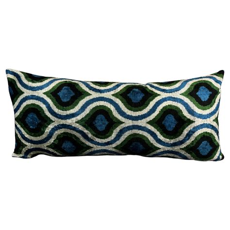 Blue Geometric Velvet Silk Ikat Pillow Cover For Sale At 1stdibs
