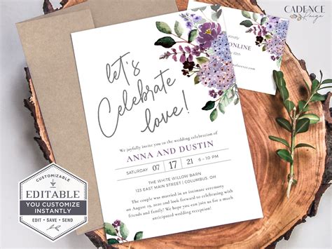 Intimate Wedding Invitation Lavender Wedding Reception Etsy