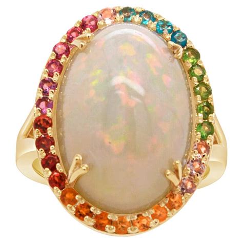 Multi Color Gemstones And White Diamond Cocktail Ring In 14k Yellow