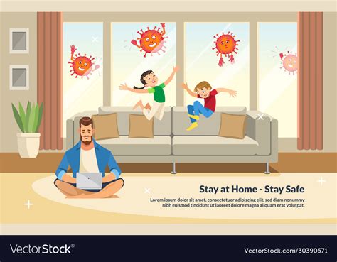 Flat Banner Stay At Home Stay Safe Royalty Free Vector