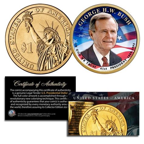 George H W Bush Colorized 2020 Presidential 1 Dollar Us Coin