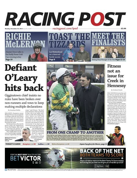 Monday S Racing Post Front Page Defiant O Leary Hits Back Tomorrowspaperstoday Bbcpapers