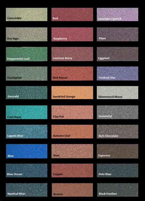 Modern Masters Metallic Plasters Color Chart Metallic Paint Colors