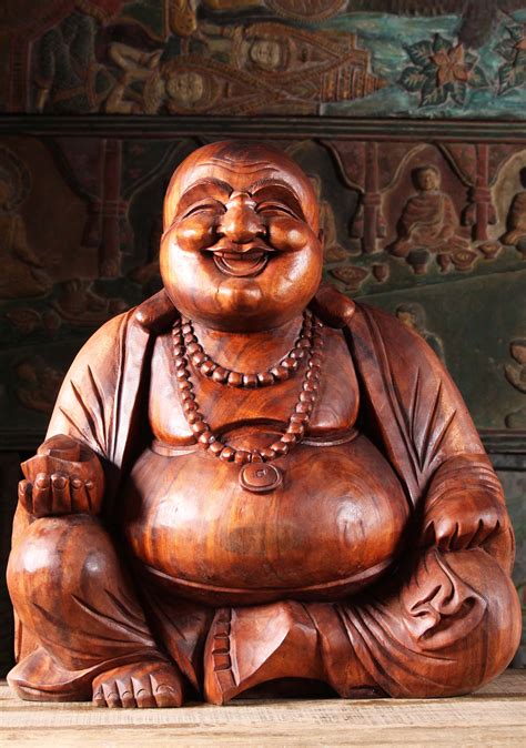 Wooden Sitting Fat And Happy Buddha Statue 24 4bw4z Hindu Gods